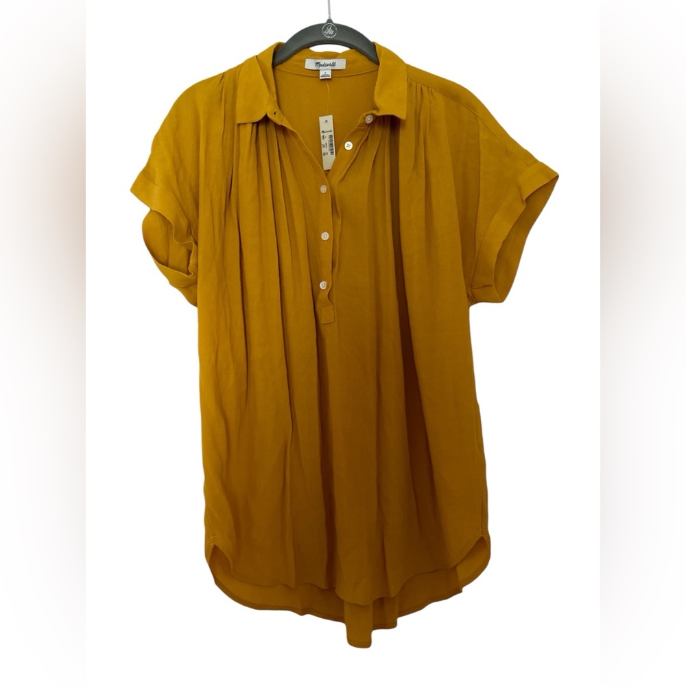 Madewell Drapey Central Shirt in Mustard Golden Yellow Spring Size Small NWT